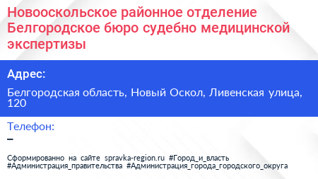 Новооскольское районное отделение Белгородское бюро судебно медицинской экспертизы - визитка