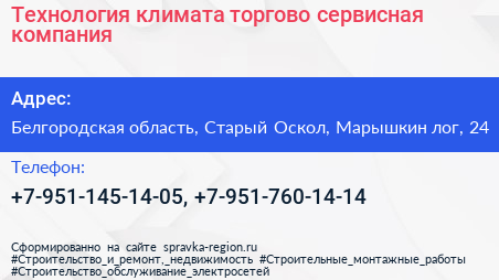 Технология климата торгово сервисная компания - визитка