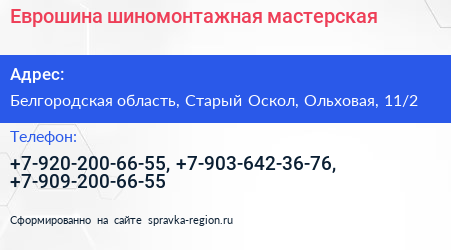 Еврошина шиномонтажная мастерская - визитка