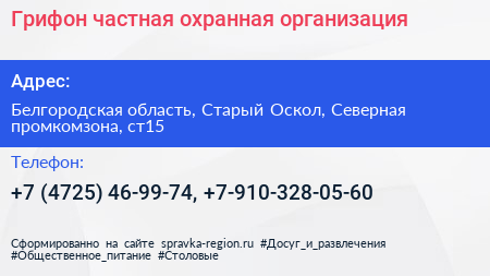 Грифон частная охранная организация - визитка
