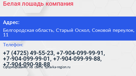 Белая лошадь компания - визитка