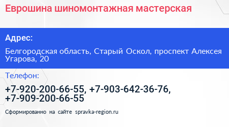 Еврошина шиномонтажная мастерская - визитка