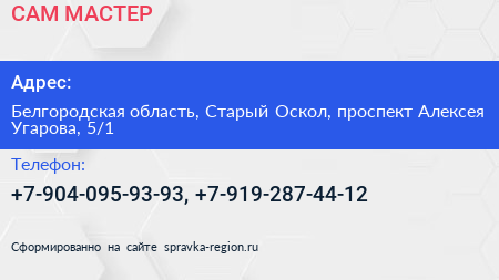 САМ МАСТЕР - визитка