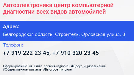 Автоэлектроника центр компьютерной диагностии всех видов автомобилей - визитка