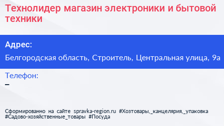 Технолидер магазин электроники и бытовой техники - визитка