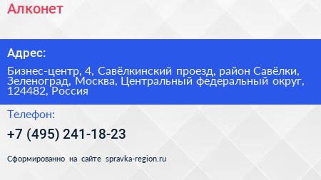 Алконет - визитка