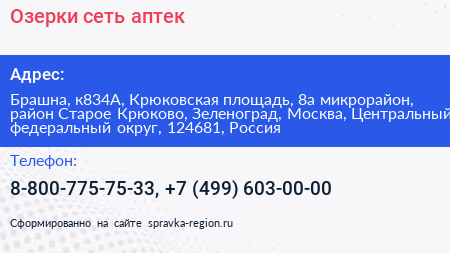 Озерки сеть аптек - визитка