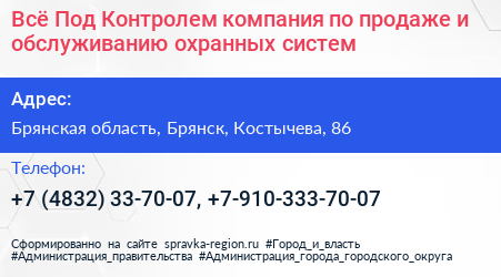 Всё Под Контролем компания по продаже и обслуживанию охранных систем - визитка