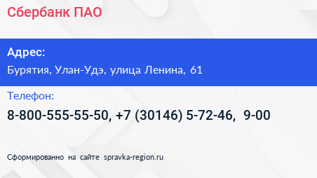 Сбербанк ПАО - визитка