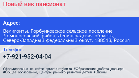 Новый век пансионат - визитка