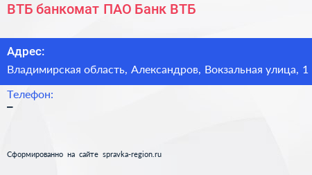 ВТБ банкомат ПАО Банк ВТБ - визитка