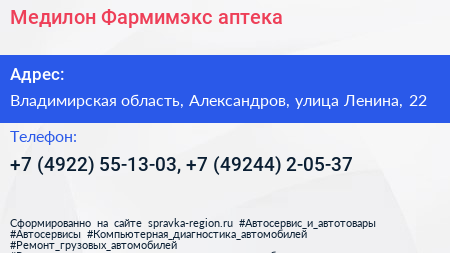 Медилон Фармимэкс аптека - визитка