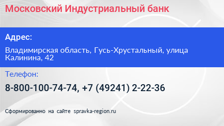 Московский Индустриальный банк - визитка