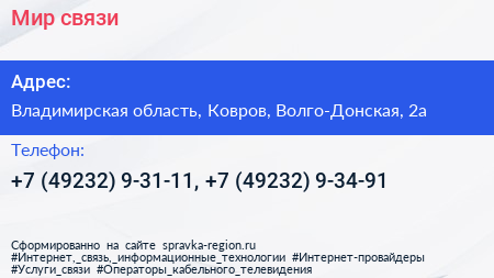 Мир связи - визитка