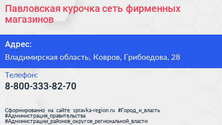 Нажмите, чтобы скачать визитку Павловская курочка сеть фирменных магазинов - визитка