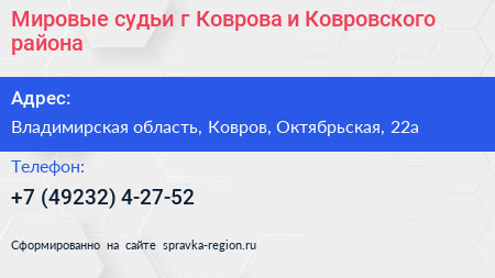 Мировые судьи г Коврова и Ковровского района - визитка