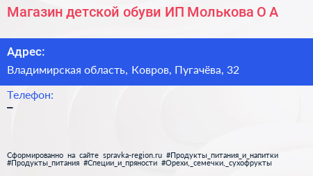 Магазин детской обуви ИП Молькова О А  - визитка