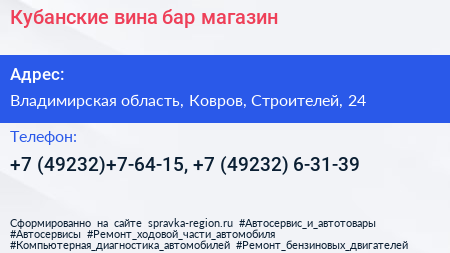 Кубанские вина бар магазин - визитка