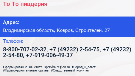 То То пиццерия - визитка