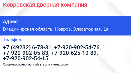 Ковровская дверная компания - визитка