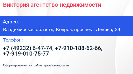 Виктория агентство недвижимости - визитка