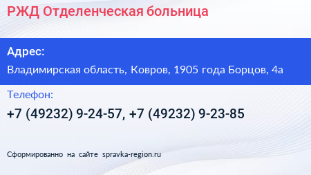 РЖД Отделенческая больница - визитка