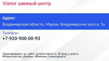 Нажмите, чтобы скачать визитку Vianor шинный центр - визитка
