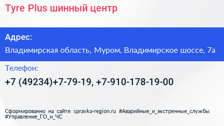 Tyre Plus шинный центр - визитка