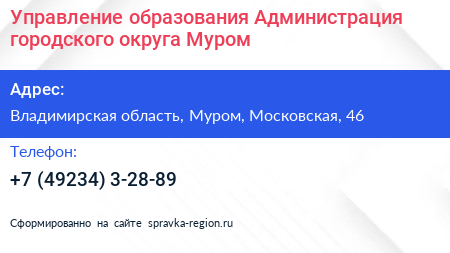 Управление образования Администрация городского округа Муром - визитка