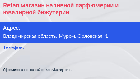 Refan магазин наливной парфюмерии и ювелирной бижутерии - визитка