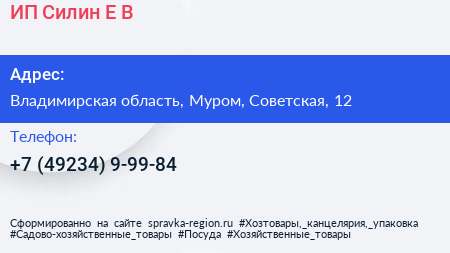Нажмите, чтобы скачать визитку ИП Силин Е В - визитка