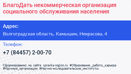 БлагоДать некоммерческая организация социального обслуживания населения - визитка