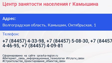 Центр занятости населения г Камышина - визитка