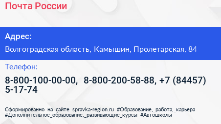 Почта России - визитка