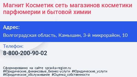 Магнит Косметик сеть магазинов косметики парфюмерии и бытовой химии - визитка