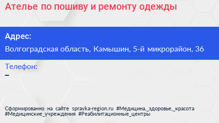 Ателье по пошиву и ремонту одежды - визитка