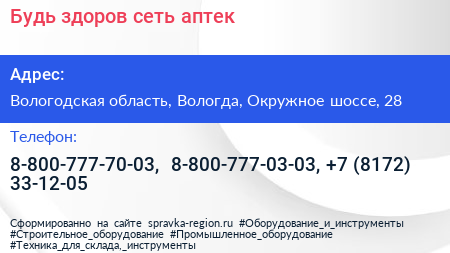 Будь здоров сеть аптек - визитка