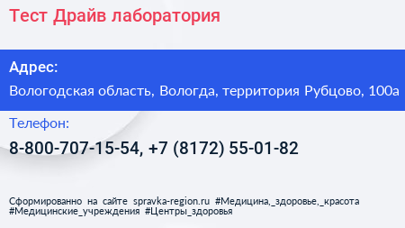 Тест Драйв лаборатория - визитка