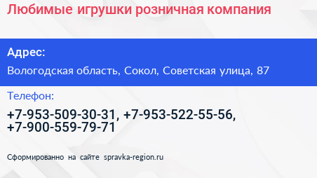 Любимые игрушки розничная компания - визитка