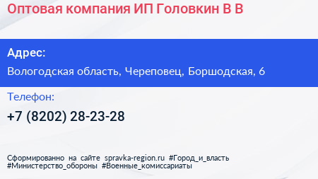 Оптовая компания ИП Головкин В В  - визитка