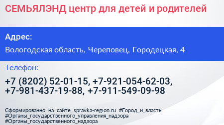 СЕМЬЯЛЭНД центр для детей и родителей - визитка