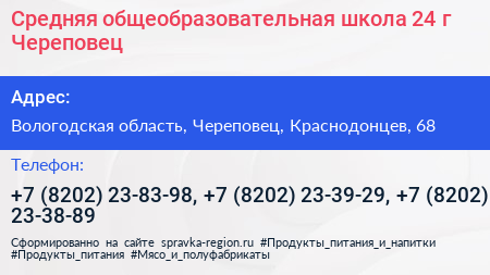 Средняя общеобразовательная школа 24 г Череповец - визитка