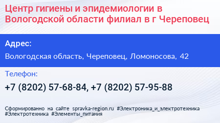 Центр гигиены и эпидемиологии в Вологодской области филиал в г Череповец - визитка
