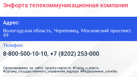 Энфорта телекоммуникационная компания - визитка