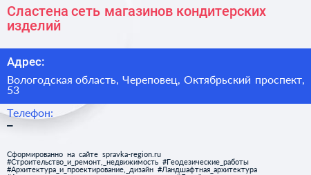 Сластена сеть магазинов кондитерских изделий - визитка