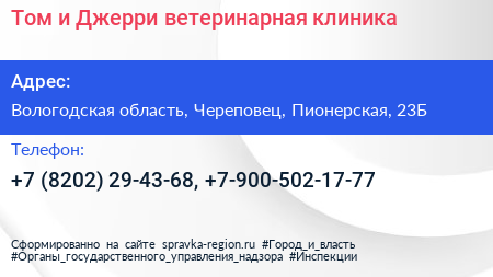 Том и Джерри ветеринарная клиника - визитка