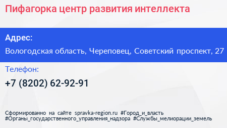 Пифагорка центр развития интеллекта - визитка