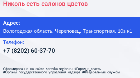 Николь сеть салонов цветов - визитка