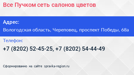 Все Пучком сеть салонов цветов - визитка