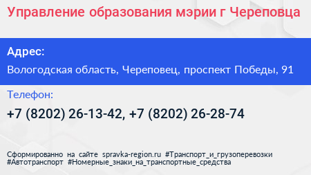 Управление образования мэрии г Череповца - визитка
